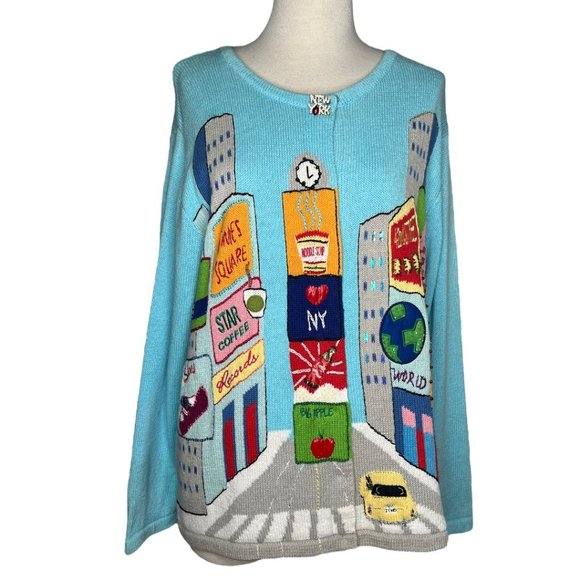 Storybook Knits New York Theme Button Up Sweater NWT Size M - Picture 4 of 13